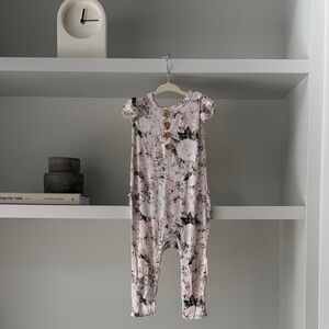 Girls' Pink Floral Ruffle-Sleeve Pajama Romper